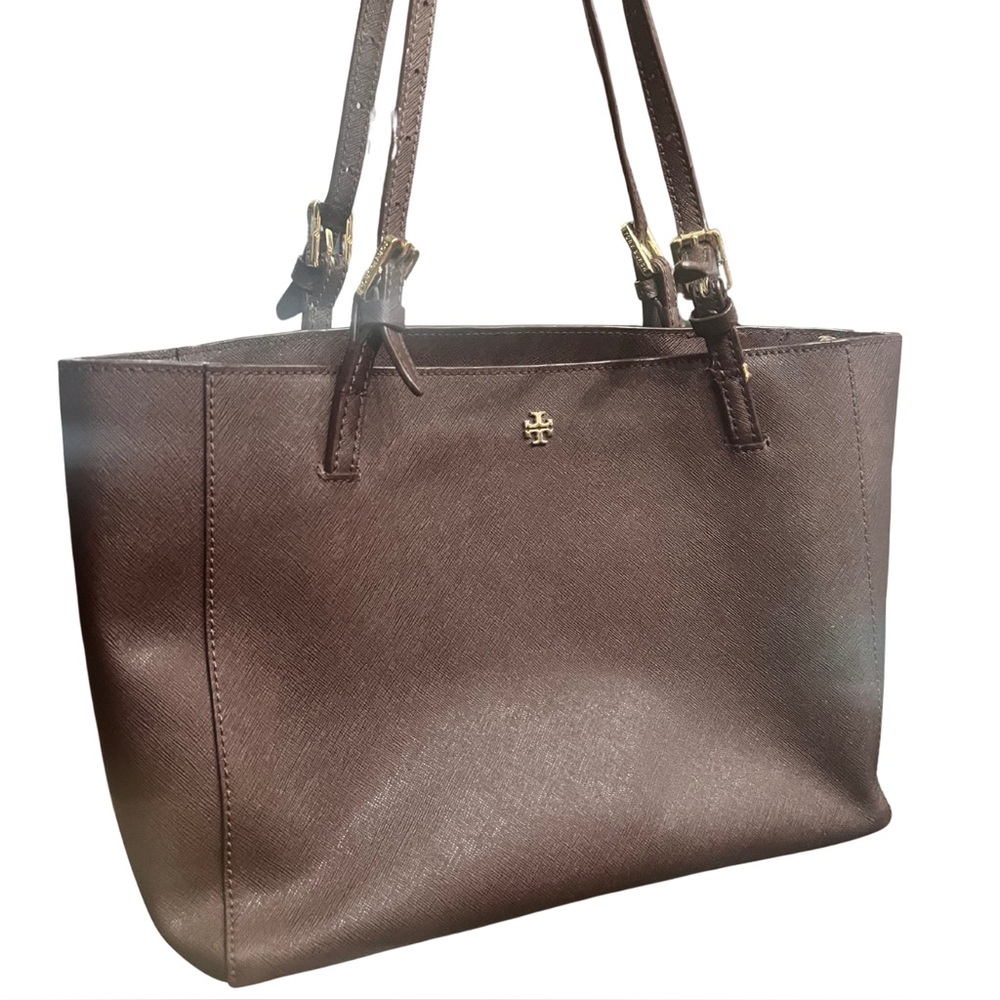 Tory Burch Emerson Saffiano Small Tote – Tempranillo Chocolate Brown - Picture 2 of 12